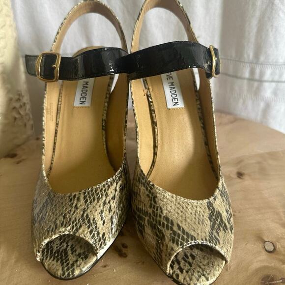 Steve Madden Faux Snakeskin Peep Toe Heels Size 6.5 M Strappy Slingback Pumps - Picture 7 of 9